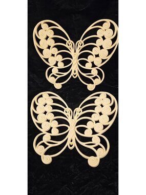 Vintage 1976 Burwood Products Ivory-Colored Butterfly Wall Plaques